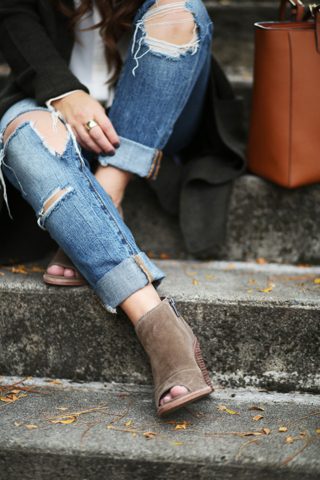 Open toe 2024 denim booties