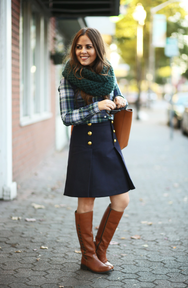preppy-skirt-and-plaid-shirt-riding-boots