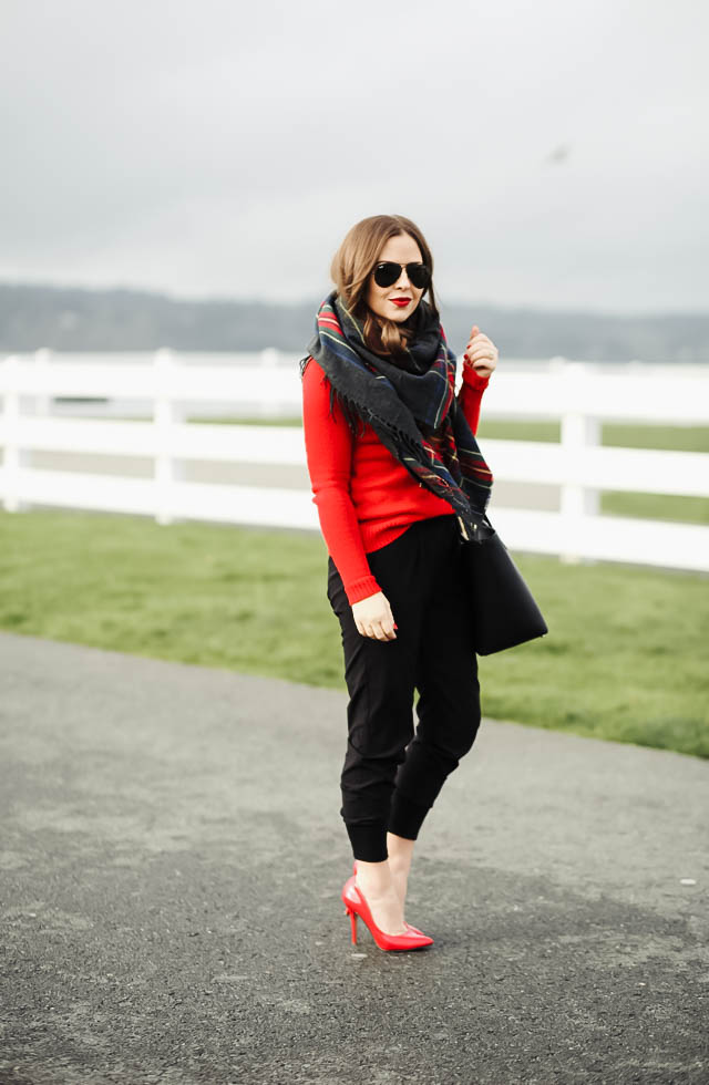 red-sweater-with-joggers-and-red-heels-2