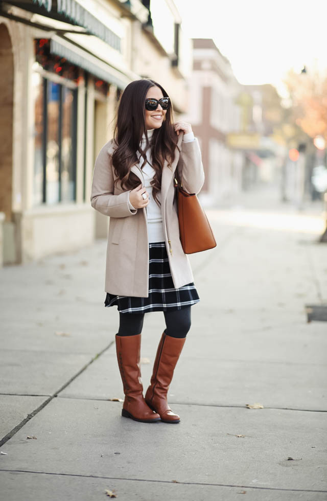 Plaid skirt knee outlet high boots