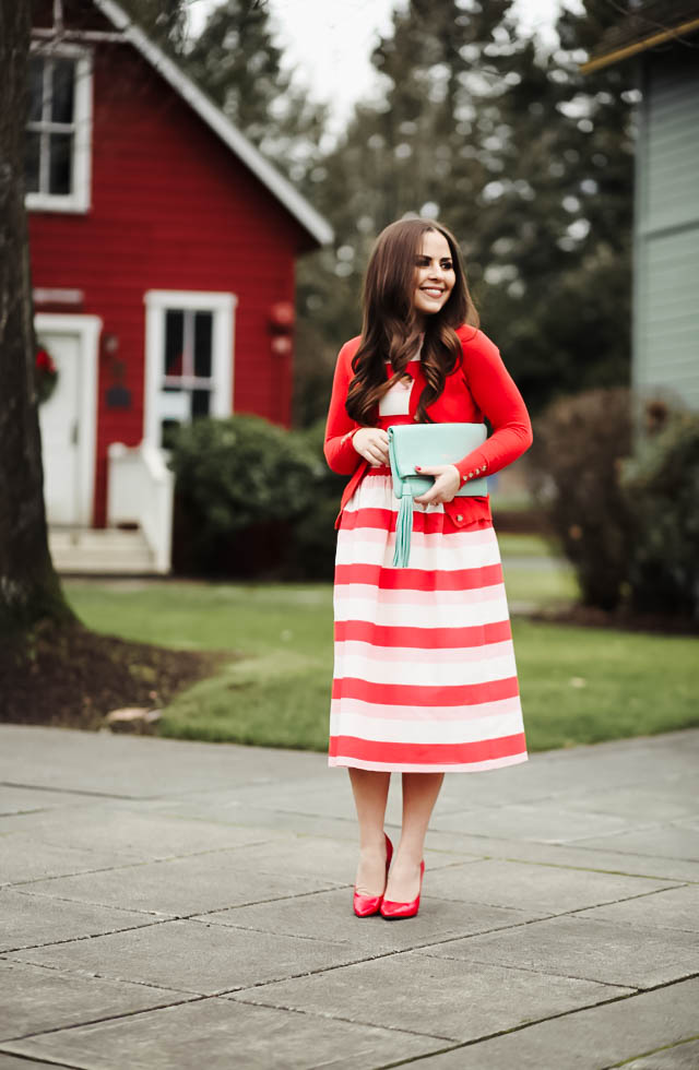 pink-and-red-striped-dress-with-gigi-mint-clutch-4