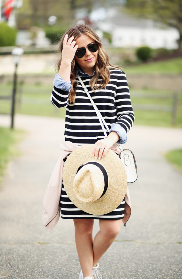out and about in stripes and sneakers. - dress cori lynn