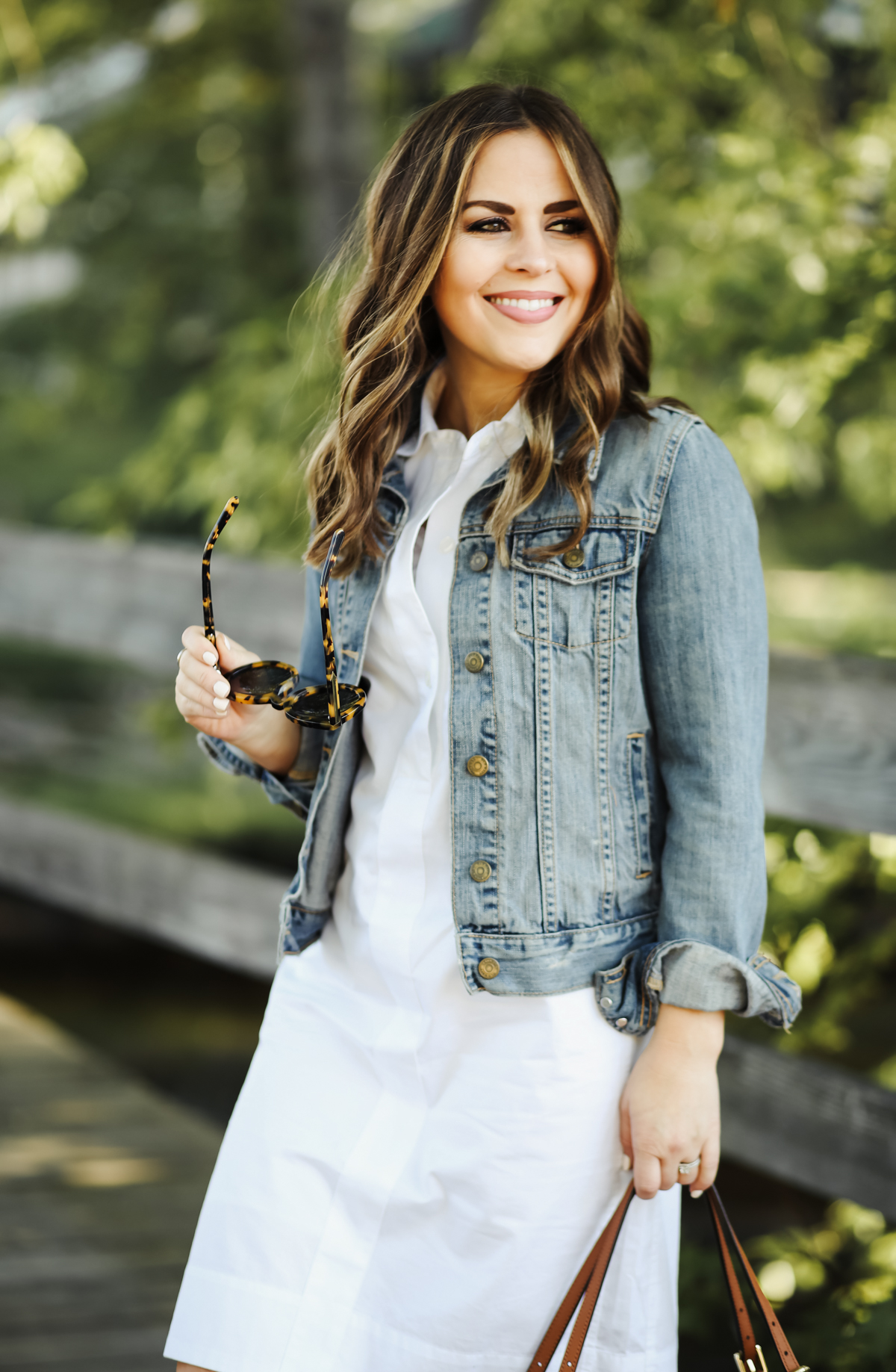 White dress with denim on sale jacket