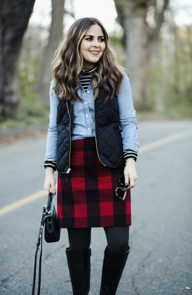 Buffalo plaid shop skirt outfit