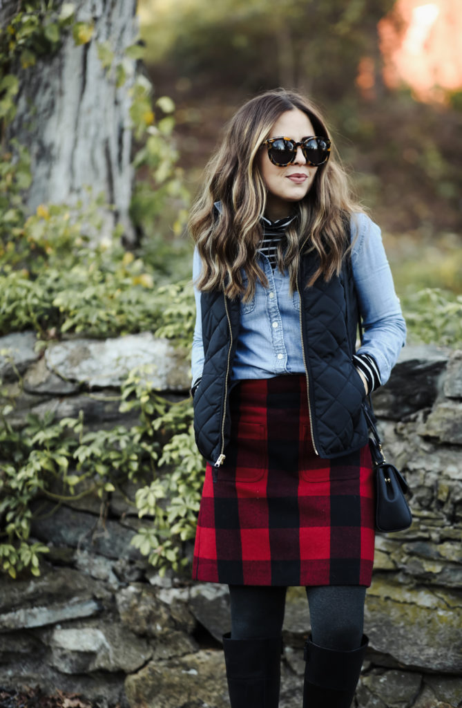 Buffalo plaid shop skirt outfit